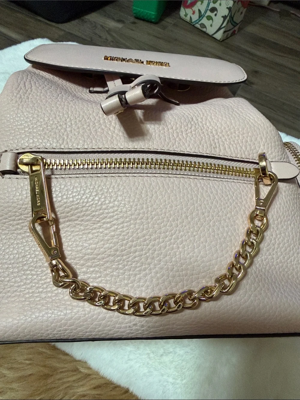 Michael Kors POWDER BLUSH Jet Set Travel Medium Pebble Leather Chain Backpack